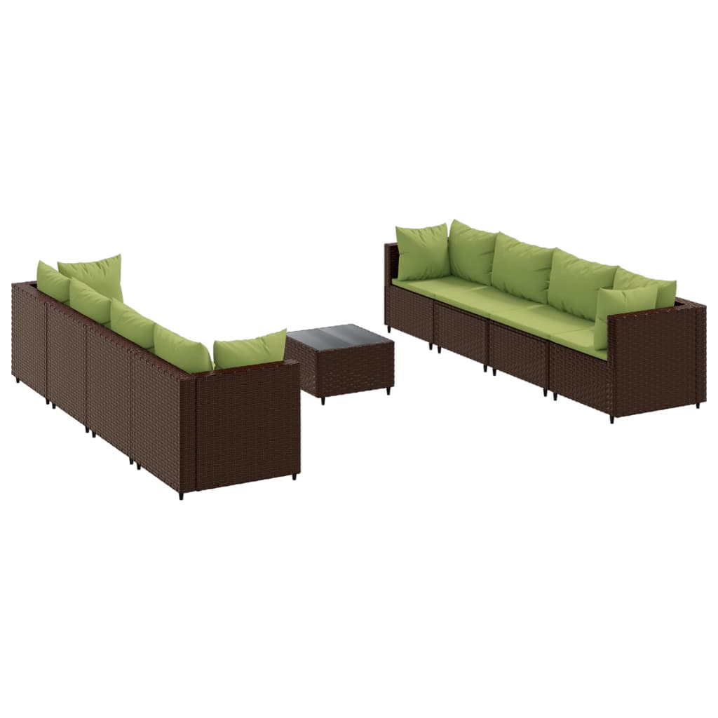Set Divani da Giardino 9 pz con Cuscini in Polyrattan Marrone | homemem39