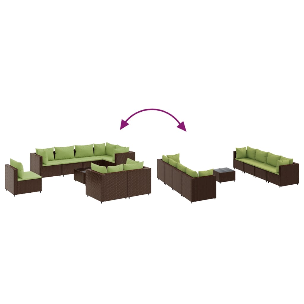 Set Divani da Giardino 9 pz con Cuscini in Polyrattan Marrone | homemem39