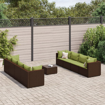 Set Divani da Giardino 9 pz con Cuscini in Polyrattan Marrone | homemem39
