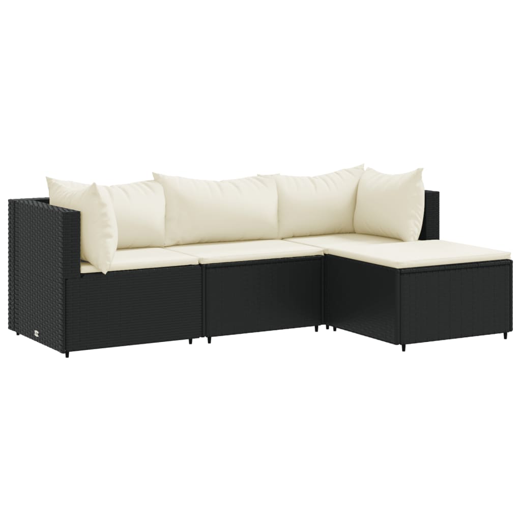 Set Divani da Giardino 4 pz con Cuscini Nero in Polyrattan | homemem39