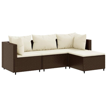 Set Mobili da Giardino 4 pz con Cuscini in Polyrattan Marrone | homemem39