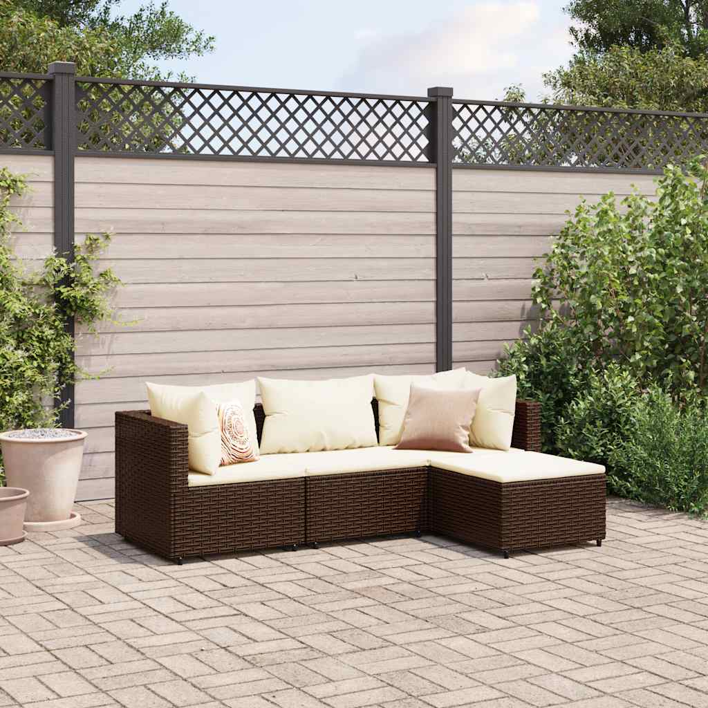 Set Mobili da Giardino 4 pz con Cuscini in Polyrattan Marrone | homemem39