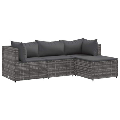 Set Divani da Giardino 4 pz con Cuscini in Polyrattan Grigio - homemem39