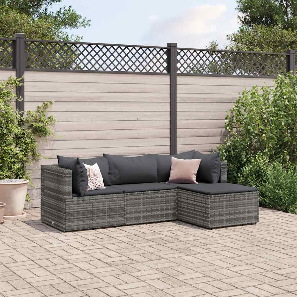 Set Divani da Giardino 4 pz con Cuscini in Polyrattan Grigio - homemem39