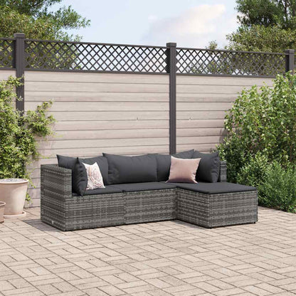 Set Divani da Giardino 4 pz con Cuscini in Polyrattan Grigio - homemem39