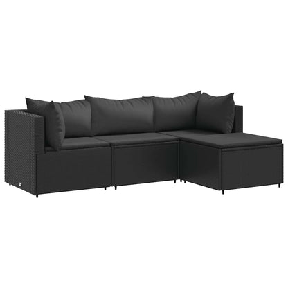 Set Divani da Giardino 4 pz con Cuscini Nero in Polyrattan | homemem39