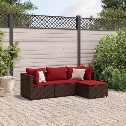 Set Mobili da Giardino 4 pz con Cuscini in Polyrattan Marrone - homemem39