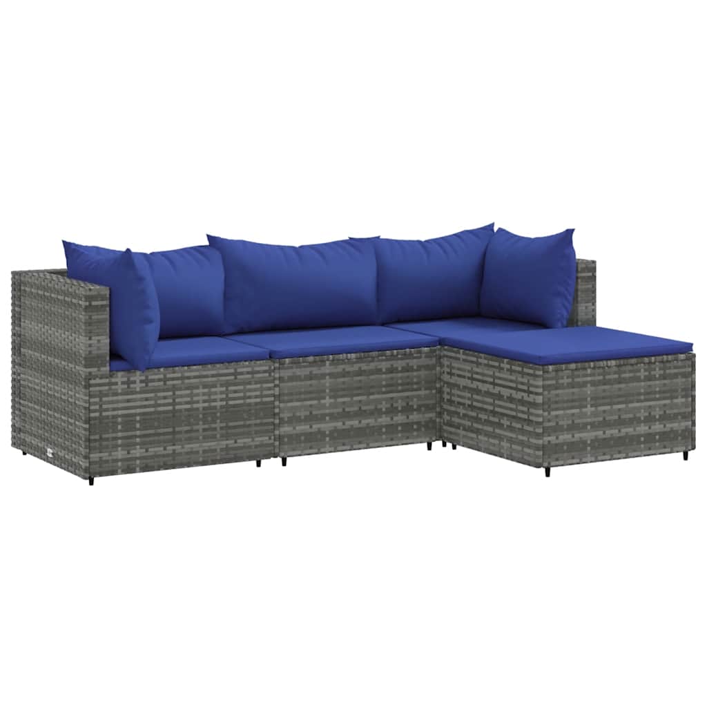 Set Divani da Giardino 4 pz con Cuscini in Polyrattan Grigio | homemem39