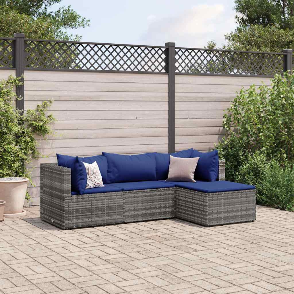 Set Divani da Giardino 4 pz con Cuscini in Polyrattan Grigio | homemem39