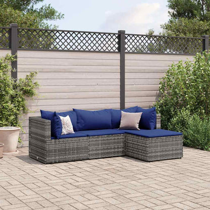 Set Divani da Giardino 4 pz con Cuscini in Polyrattan Grigio | homemem39
