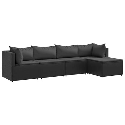 Set Divani da Giardino 5 pz con Cuscini Nero in Polyrattan