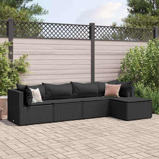 Set Divani da Giardino 5 pz con Cuscini Nero in Polyrattan