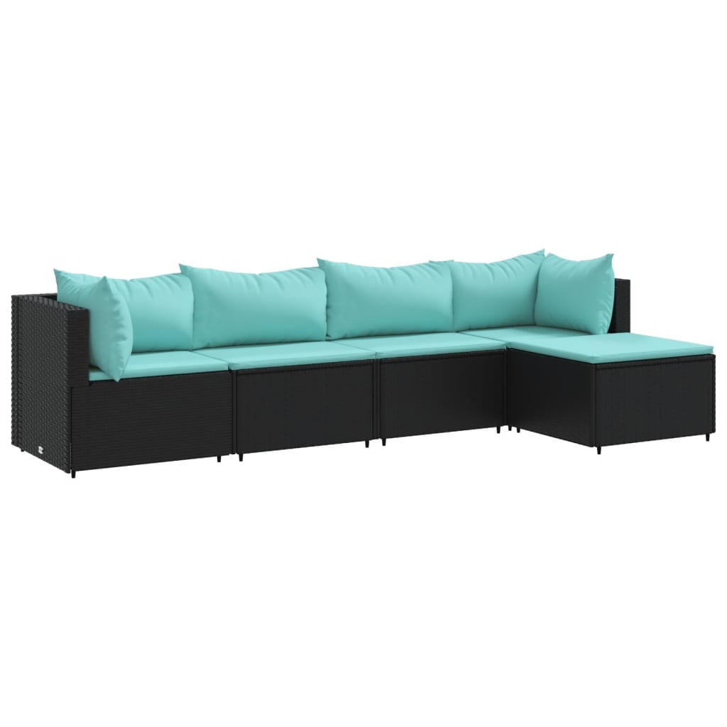 Set Divani da Giardino 5 pz con Cuscini Nero in Polyrattan | homemem39