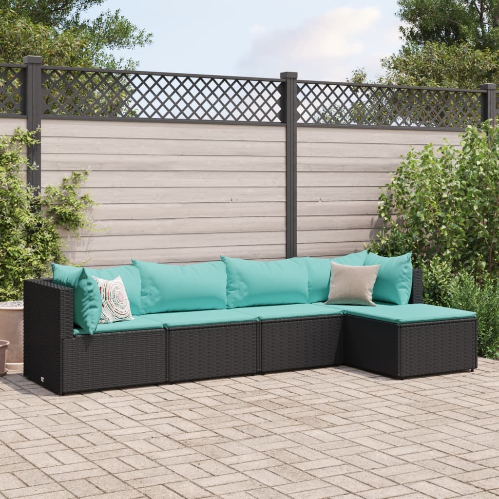 Set Divani da Giardino 5 pz con Cuscini Nero in Polyrattan | homemem39