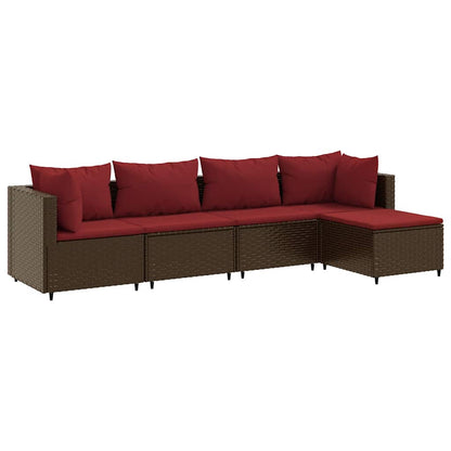 Set Divani da Giardino 5 pz con Cuscini Marrone in Polyrattan | homemem39