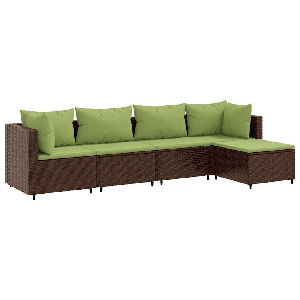 Set Divani da Giardino 5 pz con Cuscini Marrone in Polyrattan | homemem39