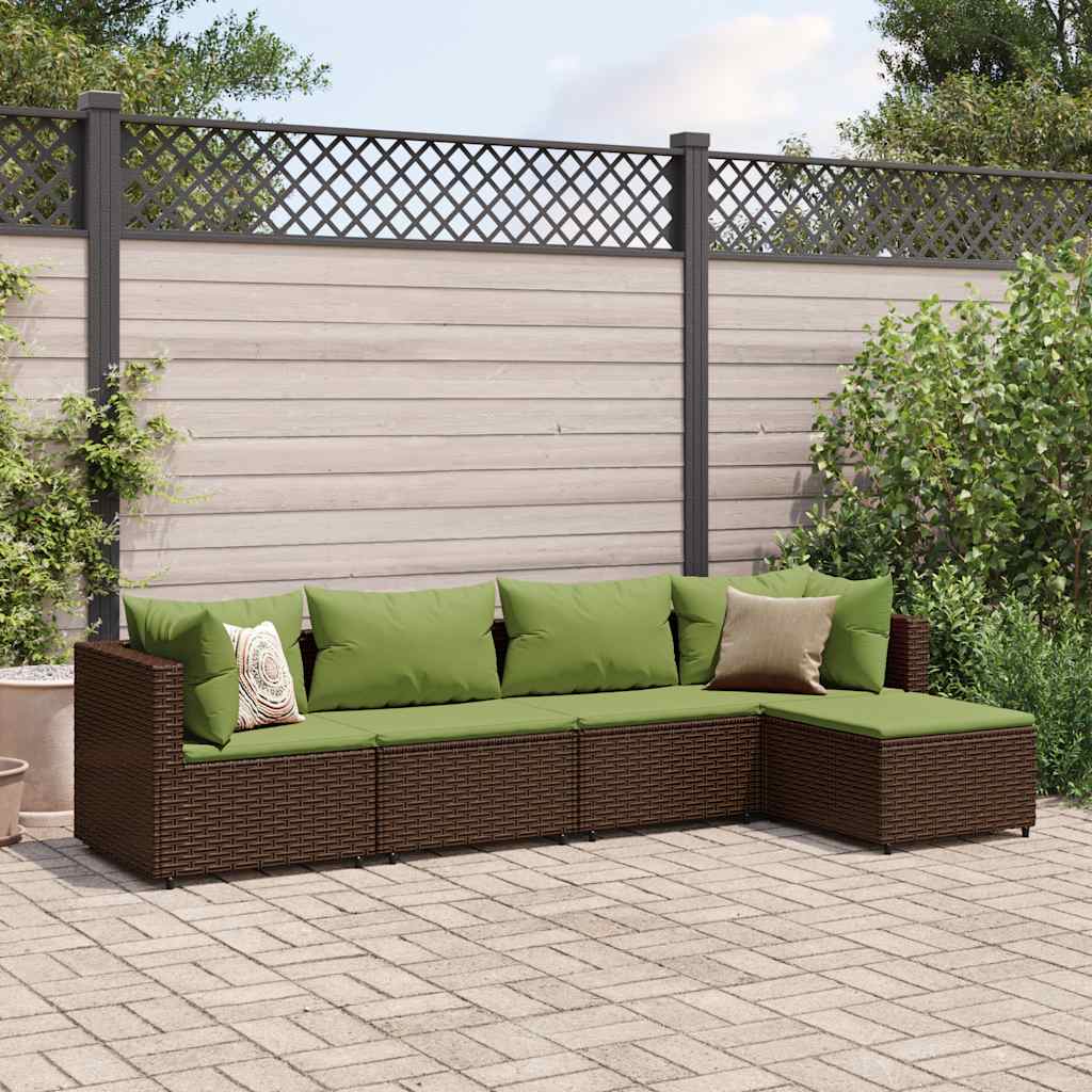 Set Divani da Giardino 5 pz con Cuscini Marrone in Polyrattan | homemem39