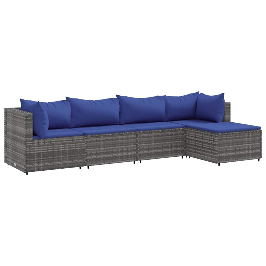 Set Divani da Giardino 5 pz con Cuscini in Polyrattan Grigio | homemem39