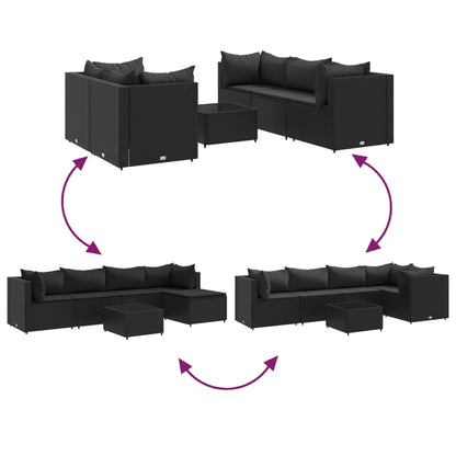 Set Mobili da Giardino 6 pz con Cuscini in Polyrattan Nero