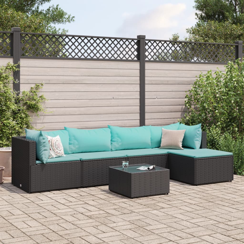 Set Mobili da Giardino 6 pz con Cuscini in Polyrattan Nero - homemem39