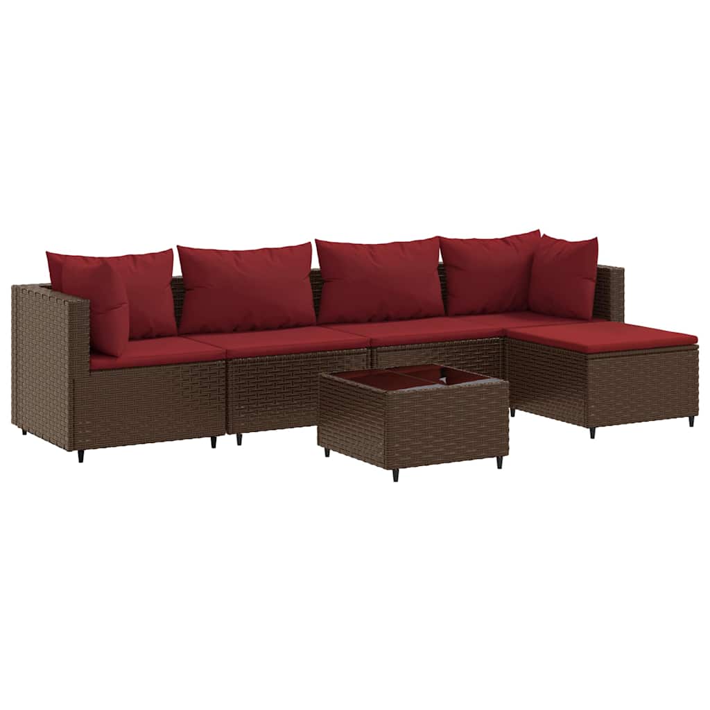 Set Mobili da Giardino 6pz con Cuscini in Polyrattan Marrone | homemem39