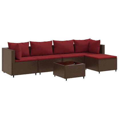 Set Mobili da Giardino 6pz con Cuscini in Polyrattan Marrone | homemem39
