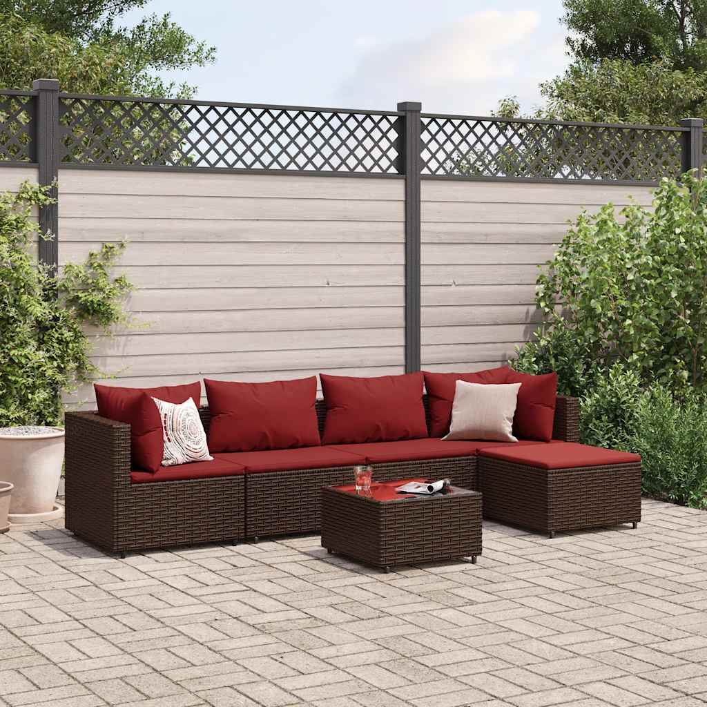 Set Mobili da Giardino 6pz con Cuscini in Polyrattan Marrone | homemem39