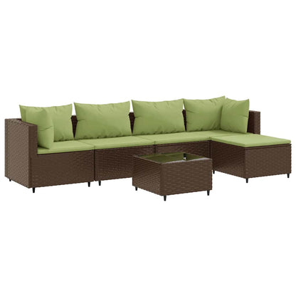 Set Mobili da Giardino 6pz con Cuscini in Polyrattan Marrone | homemem39