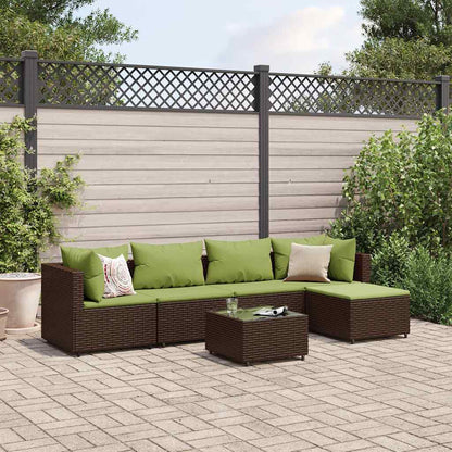 Set Mobili da Giardino 6pz con Cuscini in Polyrattan Marrone | homemem39