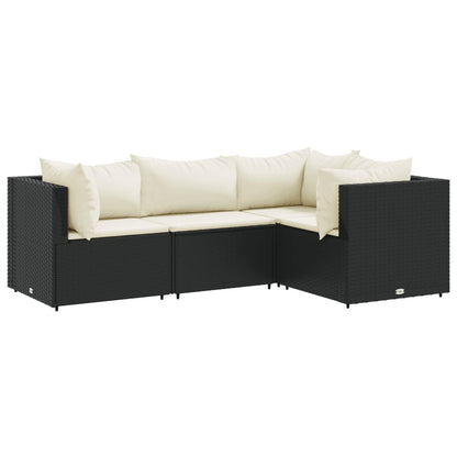Set Divani da Giardino 4 pz con Cuscini Nero in Polyrattan | homemem39