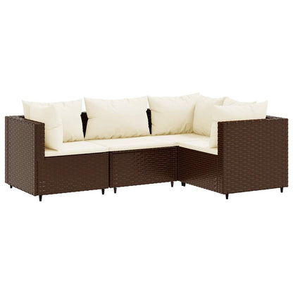 Set Mobili da Giardino 4 pz con Cuscini in Polyrattan Marrone - homemem39