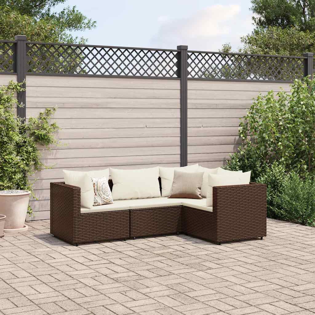 Set Mobili da Giardino 4 pz con Cuscini in Polyrattan Marrone | homemem39
