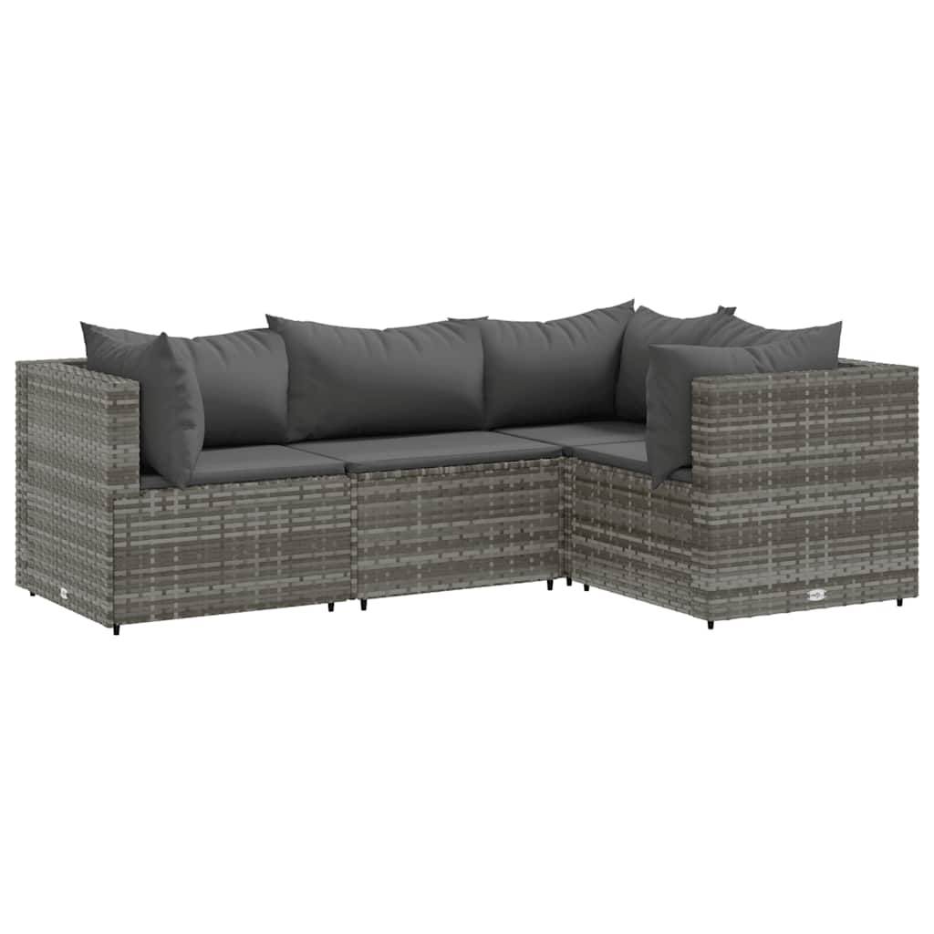 Set Divani da Giardino 4 pz con Cuscini in Polyrattan Grigio - homemem39