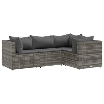 Set Divani da Giardino 4 pz con Cuscini in Polyrattan Grigio - homemem39