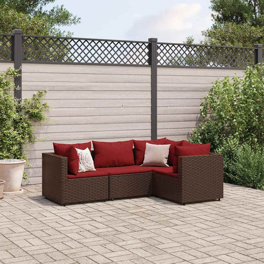 Set Mobili da Giardino 4 pz con Cuscini in Polyrattan Marrone - homemem39