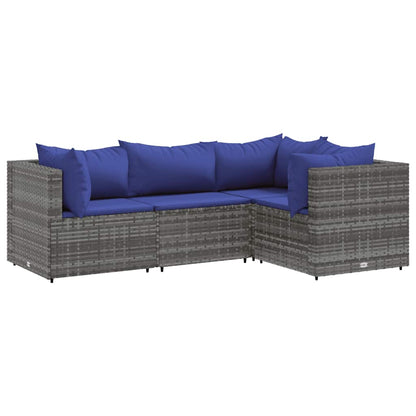 Set Divani da Giardino 4 pz con Cuscini in Polyrattan Grigio | homemem39