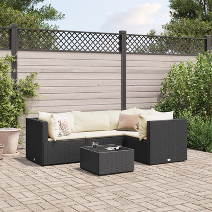 Set Divani da Giardino 5 pz con Cuscini Nero in Polyrattan - homemem39