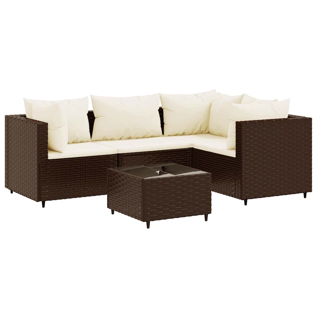 Set Divani da Giardino 5 pz con Cuscini Marrone in Polyrattan | homemem39