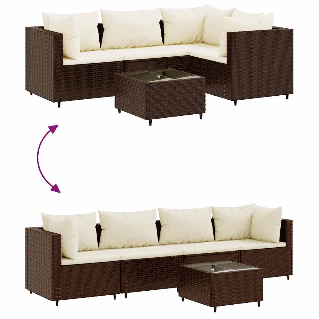 Set Divani da Giardino 5 pz con Cuscini Marrone in Polyrattan - homemem39