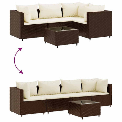 Set Divani da Giardino 5 pz con Cuscini Marrone in Polyrattan - homemem39