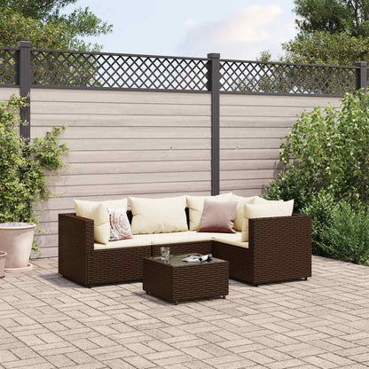 Set Divani da Giardino 5 pz con Cuscini Marrone in Polyrattan - homemem39