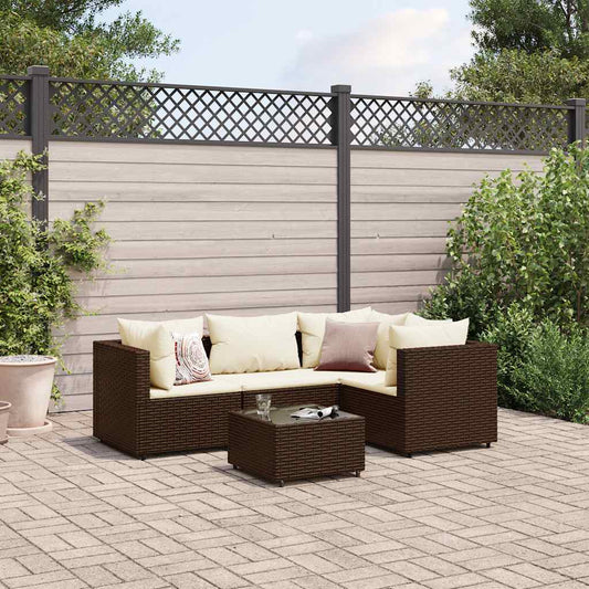 Set Divani da Giardino 5 pz con Cuscini Marrone in Polyrattan - homemem39