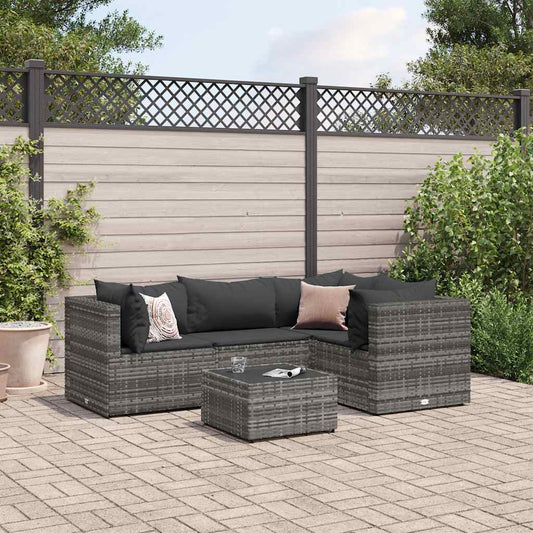 Set Divani da Giardino 5 pz con Cuscini in Polyrattan Grigio - homemem39