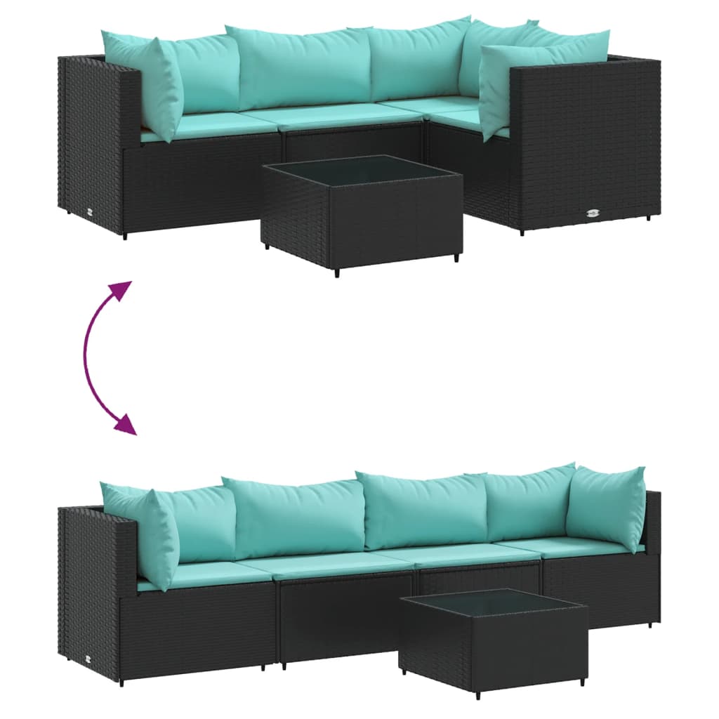 Set Divani da Giardino 5 pz con Cuscini Nero in Polyrattan - homemem39