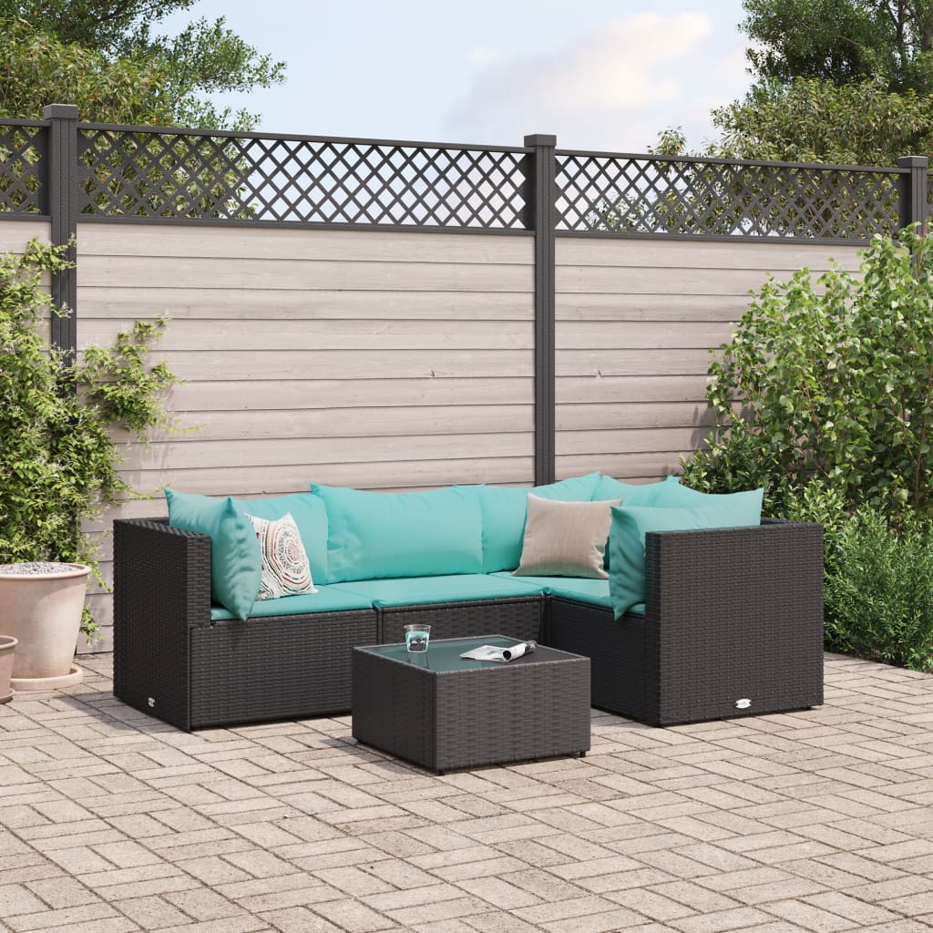 Set Divani da Giardino 5 pz con Cuscini Nero in Polyrattan - homemem39