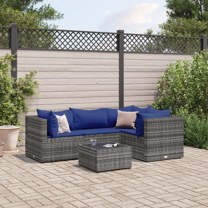 Set Divani da Giardino 5 pz con Cuscini in Polyrattan Grigio - homemem39