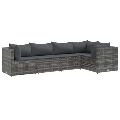 Set Divani da Giardino 5 pz con Cuscini in Polyrattan Grigio | homemem39