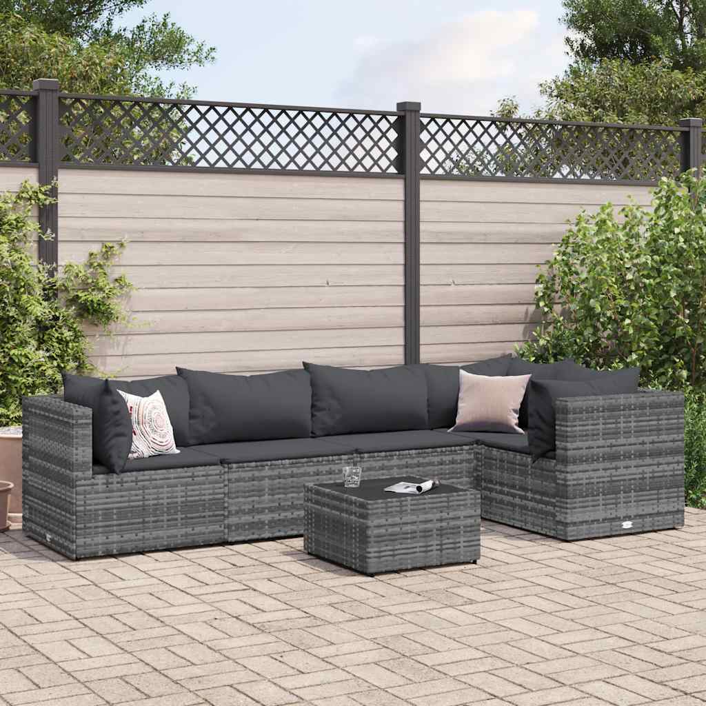 Set Divani da Giardino 5 pz con Cuscini in Polyrattan Grigio | homemem39