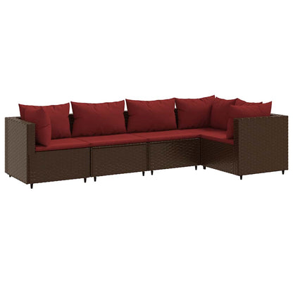 Set Divani da Giardino 5 pz con Cuscini Marrone in Polyrattan | homemem39