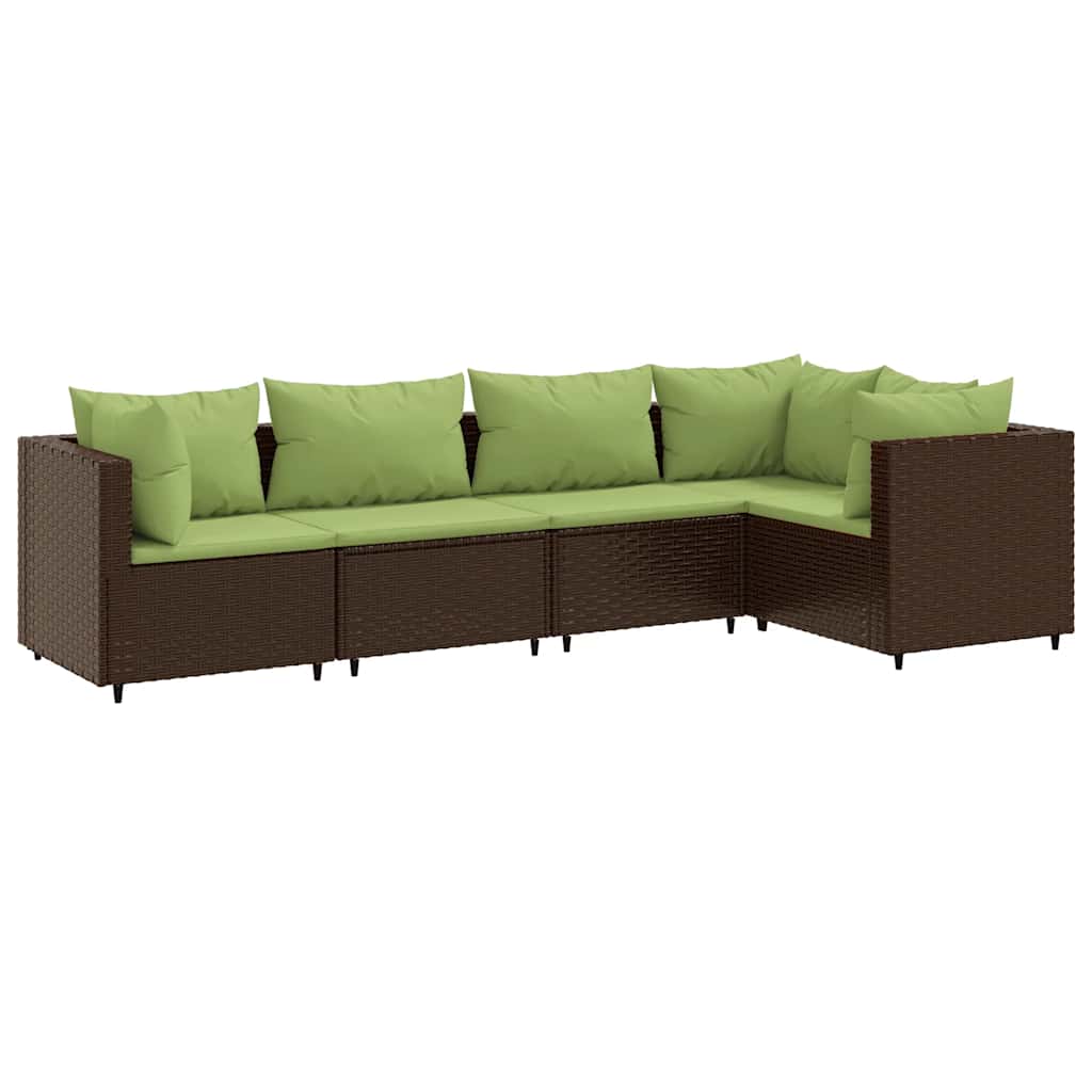 Set Divani da Giardino 5 pz con Cuscini Marrone in Polyrattan | homemem39